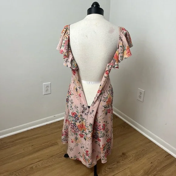 strapless open back dress Rebecca Maxi Dress in Pink Floral  Lace & Beads